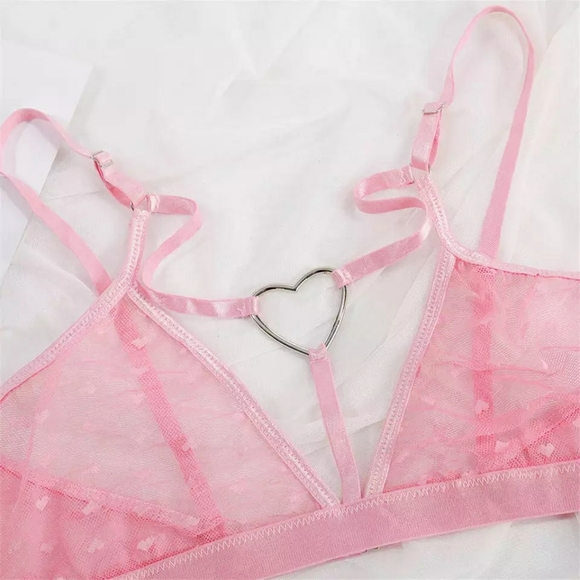 Pink Sexy Eroti. 2 Piece Heart Lace Lingerie Set - Picture 12 of 15